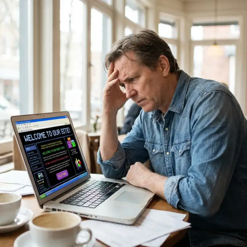 Frustrated user on outdated website